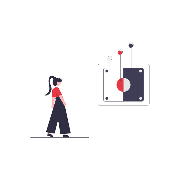 Illustration d'une personne qui choisit la palette de couleurs pour le design